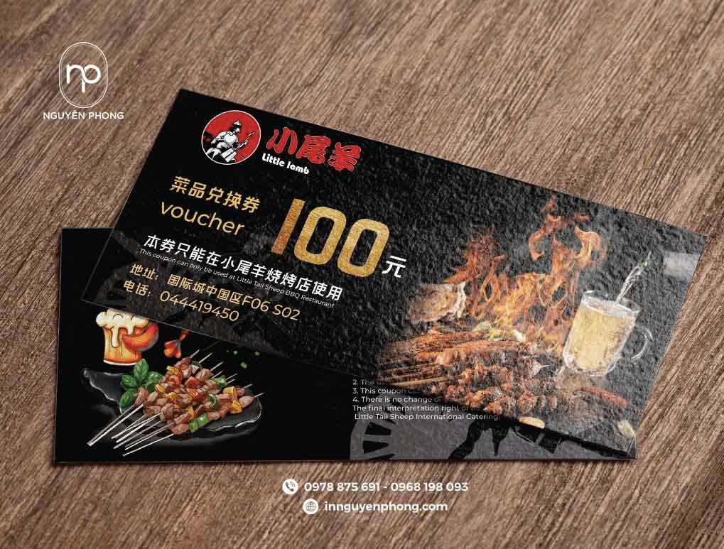 Voucher được làm tưc chất liệu giấy coucher, bền màu, bám mực tốt 